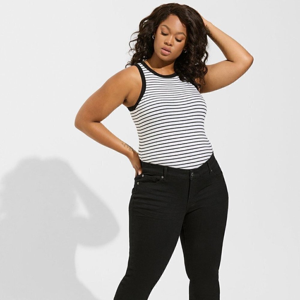 Torrid - Super Soft Rib High Neck Tank Top in Black & White Stripe